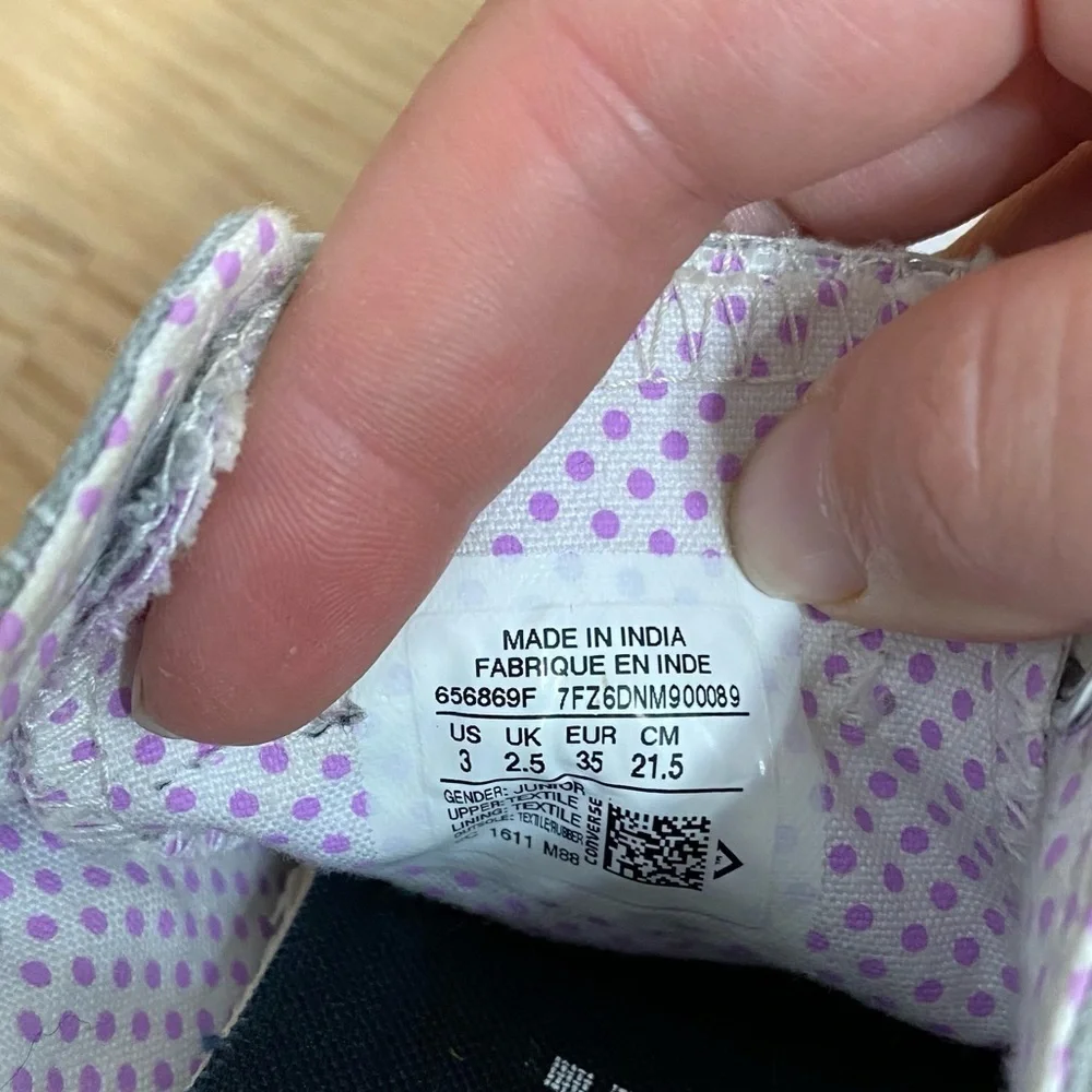 Converse Gray Sneakers Kids Sz 3 Girls Lace Up